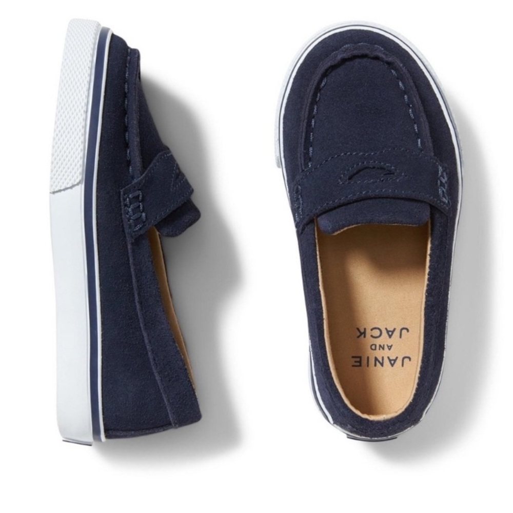 LIKE NEW Janie and Jack Blue Leather Loafers Slip-On Flat Round Toe Unisex Kids